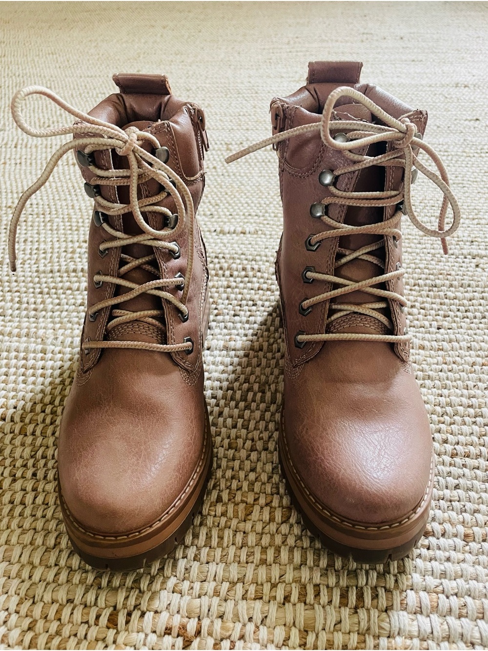 Madden Girl Rose Blush Lace-Up Leather Combat Boots